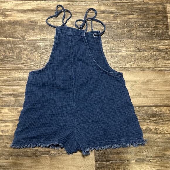 Aerie Women's Cotton Romper Blue Pockets Preppy Vacation Shortall Size Small - Picture 6 of 6